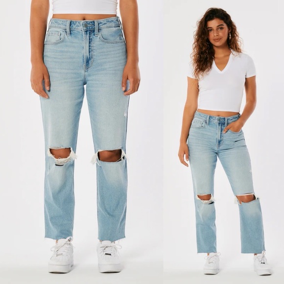Hollister Ultra High Rise Vintage Straight Distressed Light Wash Jeans - Picture 1 of 13
